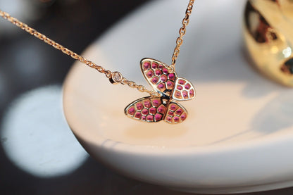 [Riva Jewelry ]BUTTERFLY RED DIAMOND ROSE GOLD NECKLACE