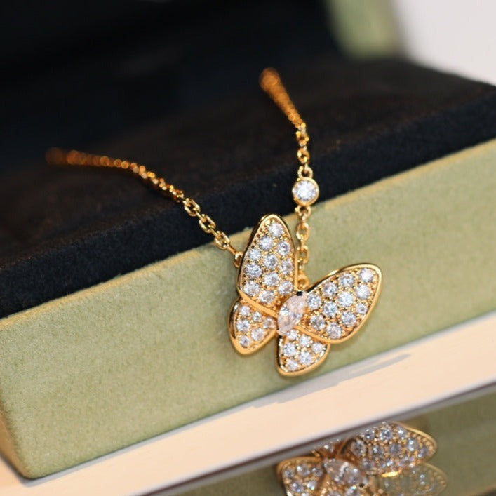 [Riva Jewelry]バタフライダイヤモンドチャームネックレス