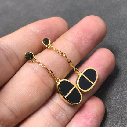 [Riva Jewelry ]CHAINE VERSO BLACK CERAMIC SILVER EARRINGS
