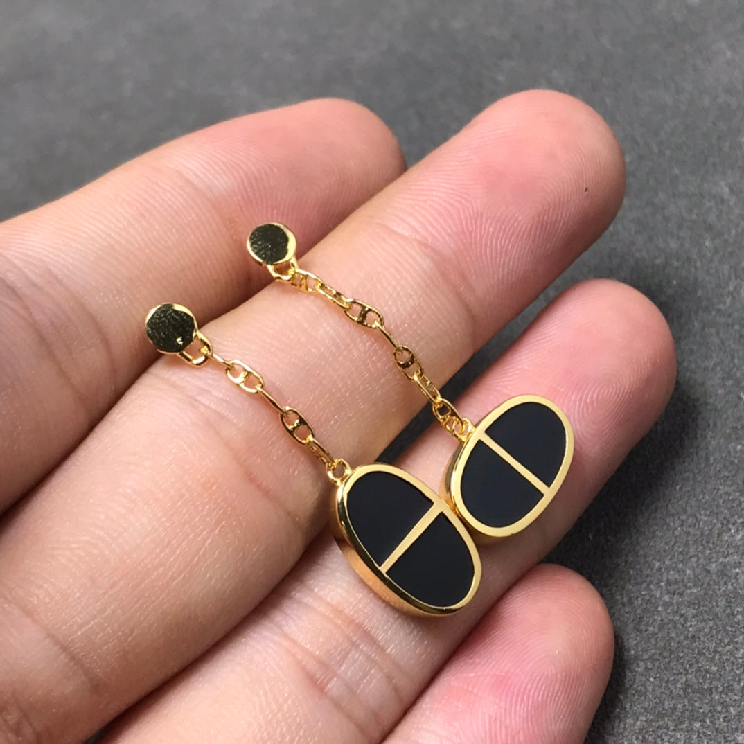 [Riva Jewelry]CHAINE VERSO BLACK CERAMIC SILVER EARRINGS