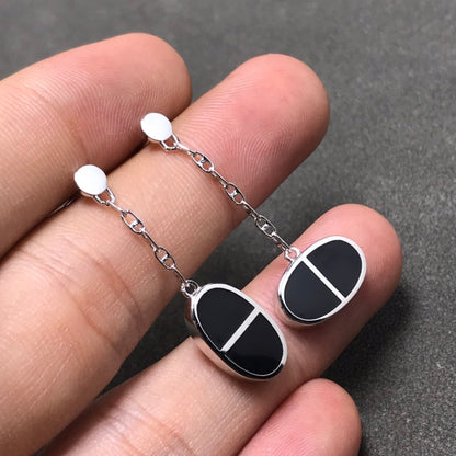 [Riva Jewelry ]CHAINE VERSO BLACK CERAMIC SILVER EARRINGS