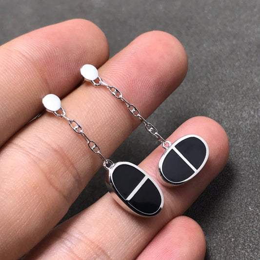 [Riva Jewelry ]CHAINE VERSO BLACK CERAMIC SILVER EARRINGS