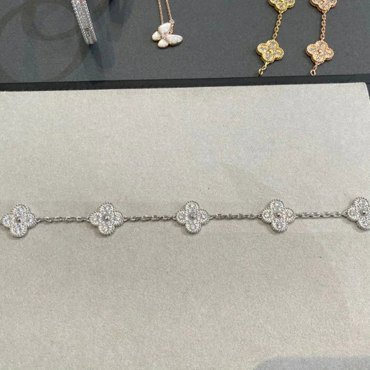 [Riva Jewelry]LUCKY CLOVER 5-MOTIF BRACELET - FULL-DIAMOND
