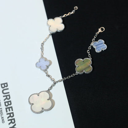 [Riva Jewelry ]CLOVER BRACELET 5 MOTIFS MOP CHALCEDONY SILVER