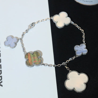 [Riva Jewelry ]CLOVER BRACELET 5 MOTIFS MOP CHALCEDONY SILVER