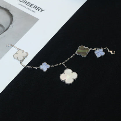 [Riva Jewelry ]CLOVER BRACELET 5 MOTIFS MOP CHALCEDONY SILVER