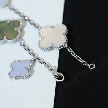 [Riva Jewelry ]CLOVER BRACELET 5 MOTIFS MOP CHALCEDONY SILVER