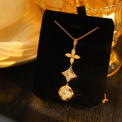[Riva Jewelry]STAR AND SUN DIAMOND ROSE GOLD NECKLACE