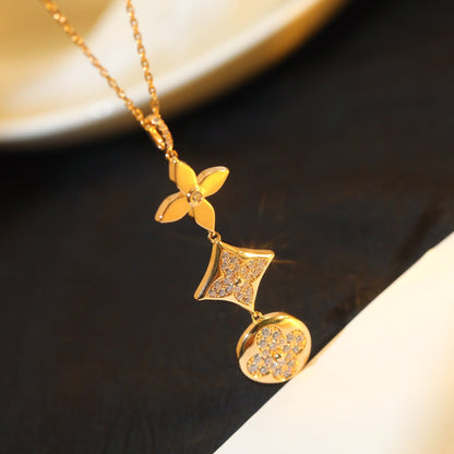 [Riva Jewelry ]STAR AND SUN DIAMOND PINK GOLD NECKLACE