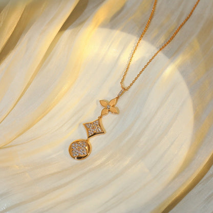 [Riva Jewelry ]STAR AND SUN DIAMOND PINK GOLD NECKLACE