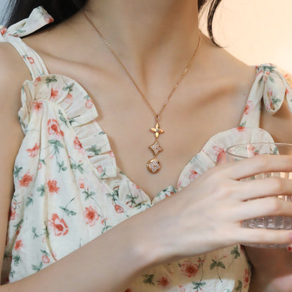 [Riva Jewelry ]STAR AND SUN DIAMOND PINK GOLD NECKLACE
