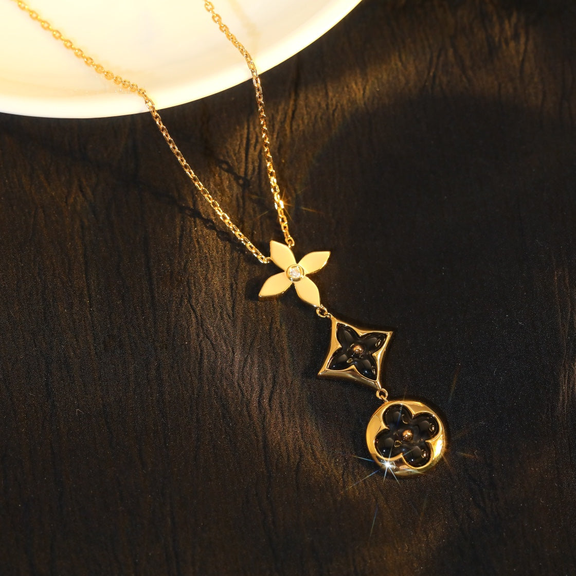 [Riva Jewelry]STAR AND SUN ONYX ROSE GOLD NECKLACE