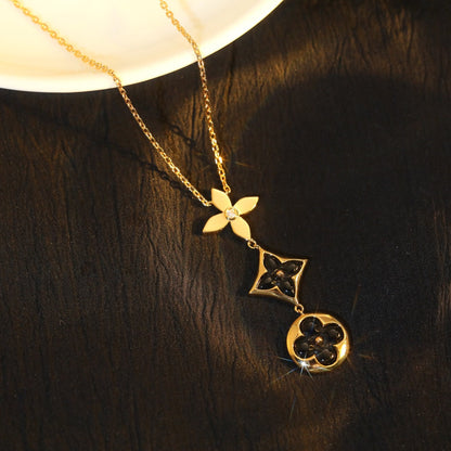 [Riva Jewelry ]STAR AND SUN ONYX PINK GOLD NECKLACE