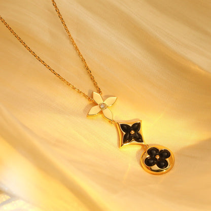 [Riva Jewelry]STAR AND SUN ONYX ROSE GOLD NECKLACE