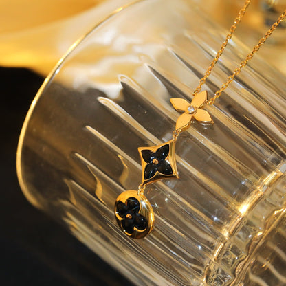 [Riva Jewelry ]STAR AND SUN ONYX PINK GOLD NECKLACE