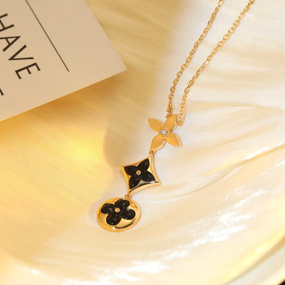 [Riva Jewelry ]STAR AND SUN ONYX PINK GOLD NECKLACE