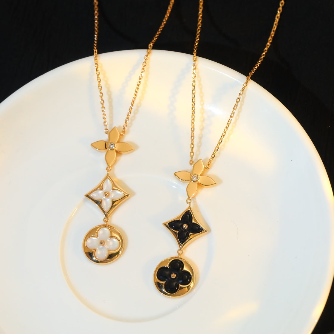 [Riva Jewelry]STAR AND SUN ONYX ROSE GOLD NECKLACE