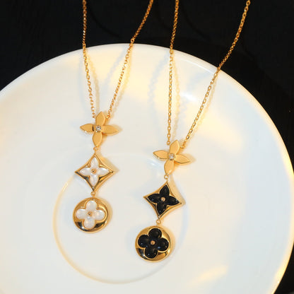 [Riva Jewelry ]STAR AND SUN ONYX PINK GOLD NECKLACE