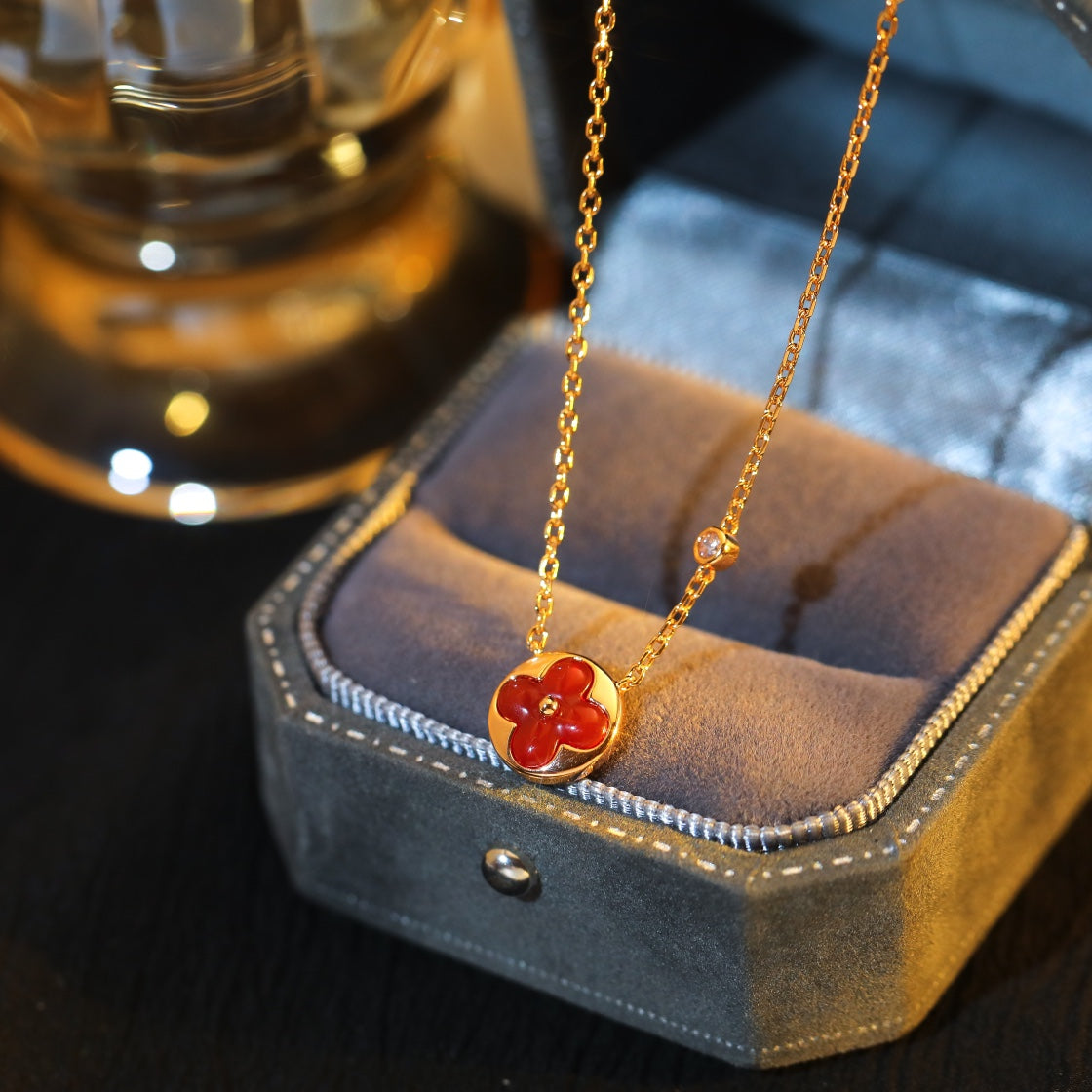 [Riva Jewelry ]SUN PEDANT PINK GOLD 1 DIAMOND NECKLACE