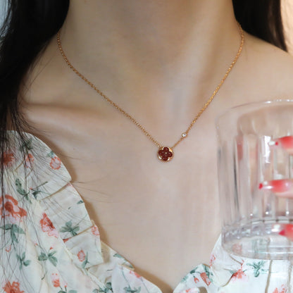 [Riva Jewelry ]SUN PEDANT PINK GOLD 1 DIAMOND NECKLACE