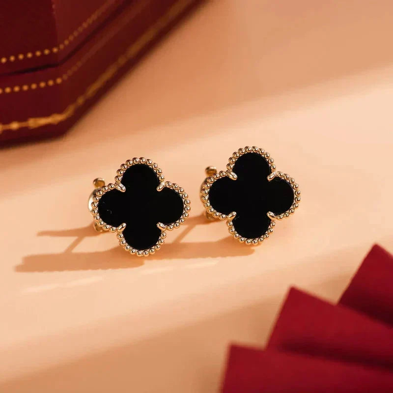 [Riva Jewelry ]CLOVER MEDIUM 1 MOTIFS  ONYX STUD EARRINGS