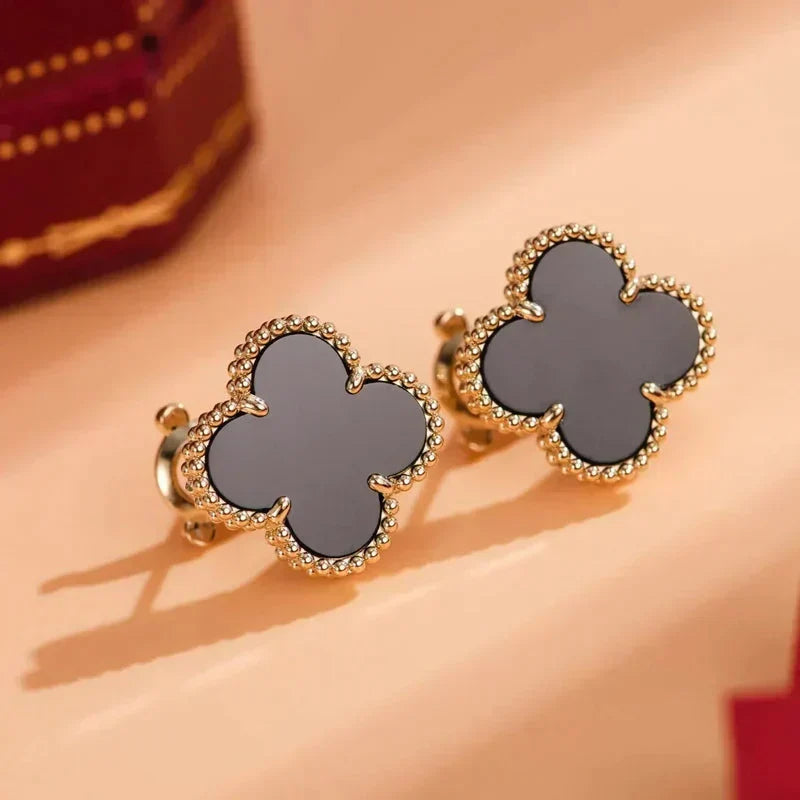 [Riva Jewelry ]CLOVER MEDIUM 1 MOTIFS  ONYX STUD EARRINGS