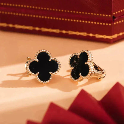 [Riva Jewelry ]CLOVER MEDIUM 1 MOTIFS  ONYX STUD EARRINGS