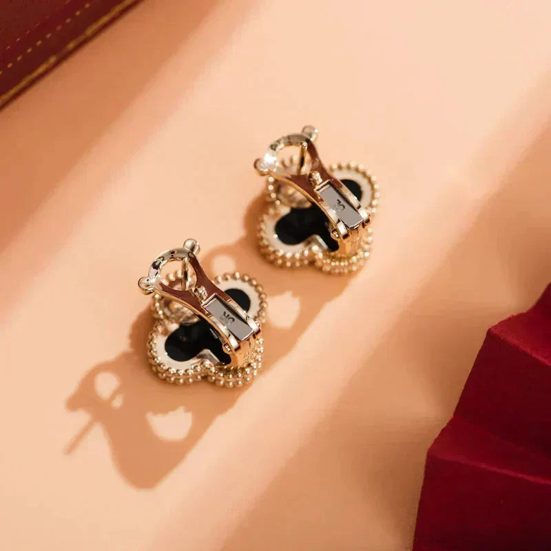 [Riva Jewelry ]CLOVER MEDIUM 1 MOTIFS  ONYX STUD EARRINGS