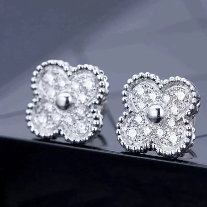 [Riva Jewelry ]CLOVER 1 MOTIFS DIAMOND STUD EARRINGS SILVER