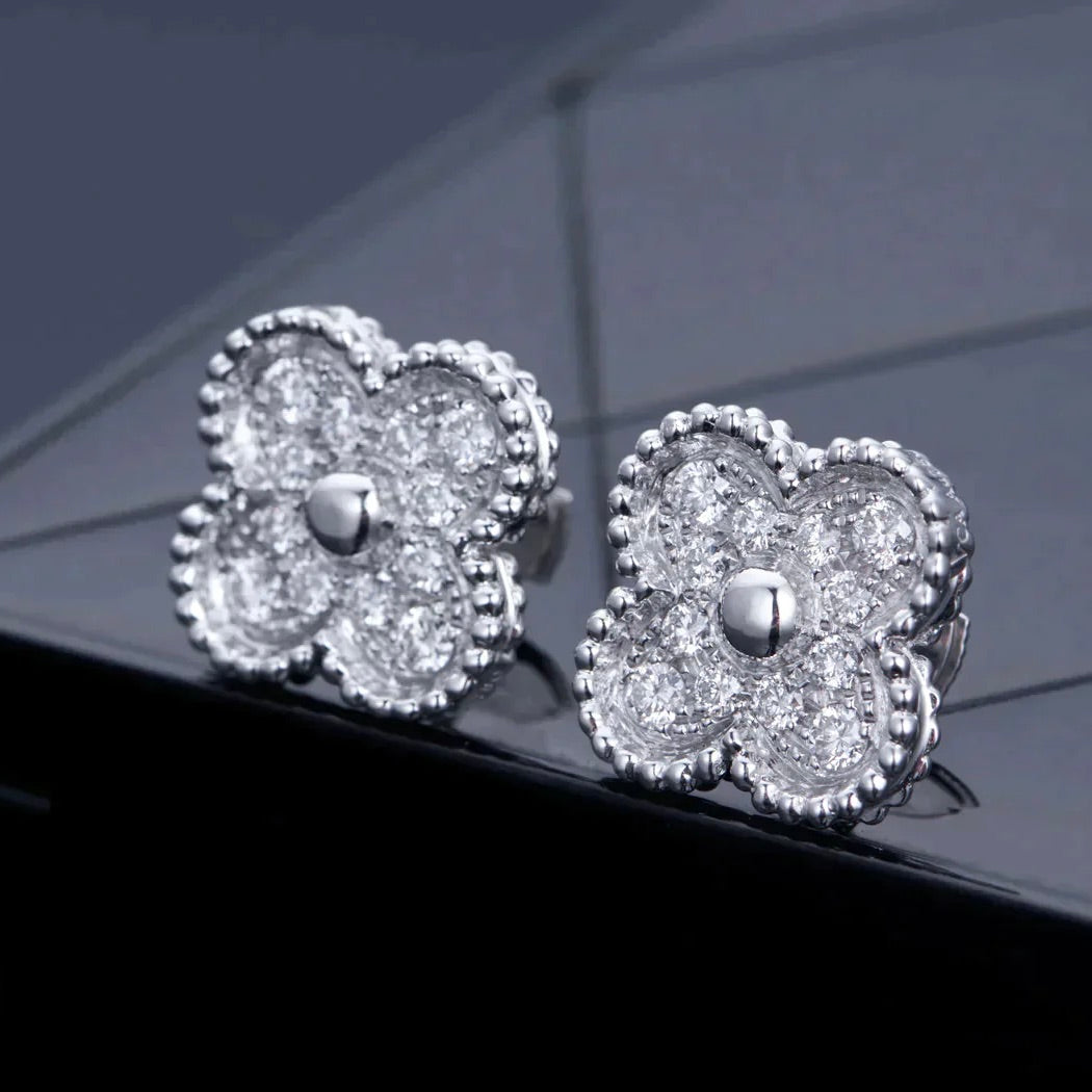 [Riva Jewelry ]CLOVER 1 MOTIFS DIAMOND STUD EARRINGS SILVER