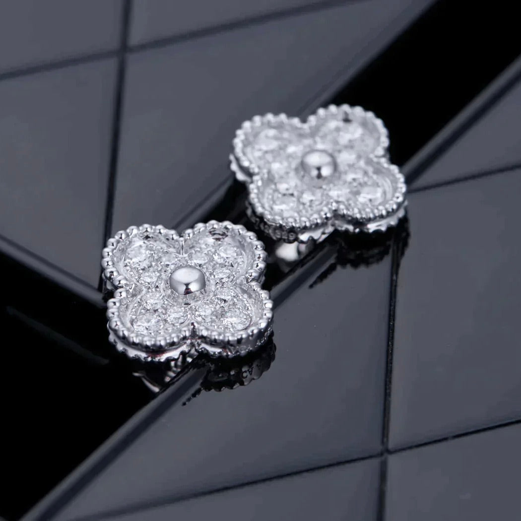 [Riva Jewelry ]CLOVER 1 MOTIFS DIAMOND STUD EARRINGS SILVER