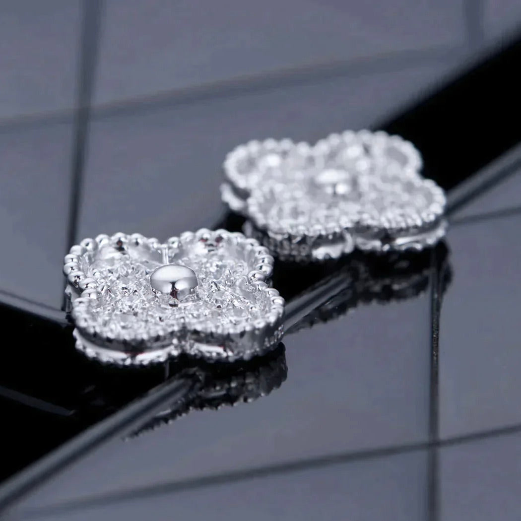 [Riva Jewelry ]CLOVER 1 MOTIFS DIAMOND STUD EARRINGS SILVER