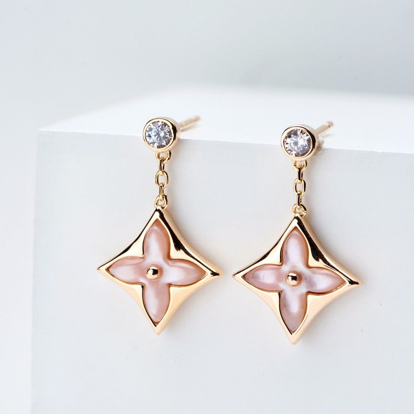 [Riva Schmuck] DOPPELSTERN ROSÉGOLD MOP TROPFENOHRRINGE