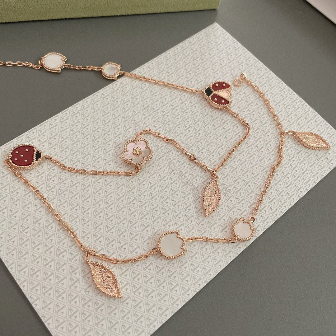 [Riva Jewelry ]LUCKY SPRING 15 MOTIFS ROSE GOLD NECKLACE