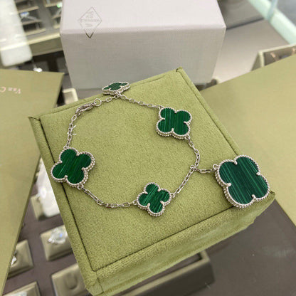 [Riva Jewelry ]CLOVER 5 MOTIFS SIVLER MALACHITE BRACELET