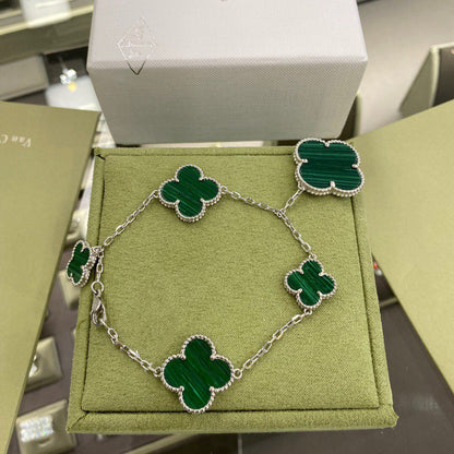 [Riva Jewelry ]CLOVER 5 MOTIFS SIVLER MALACHITE BRACELET