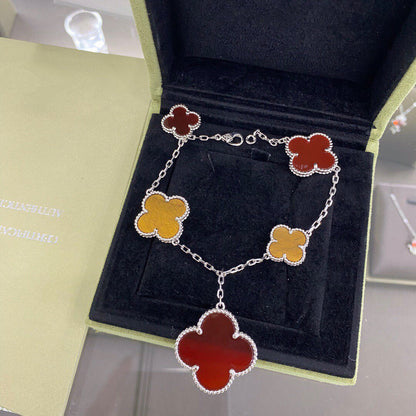 [Riva Jewelry ]CLOVER 5 MOTIFS SIVLER CARNELIAN TIGER EYE BRACELET