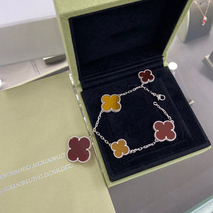 [Riva Jewelry ]CLOVER 5 MOTIFS SIVLER CARNELIAN TIGER EYE BRACELET