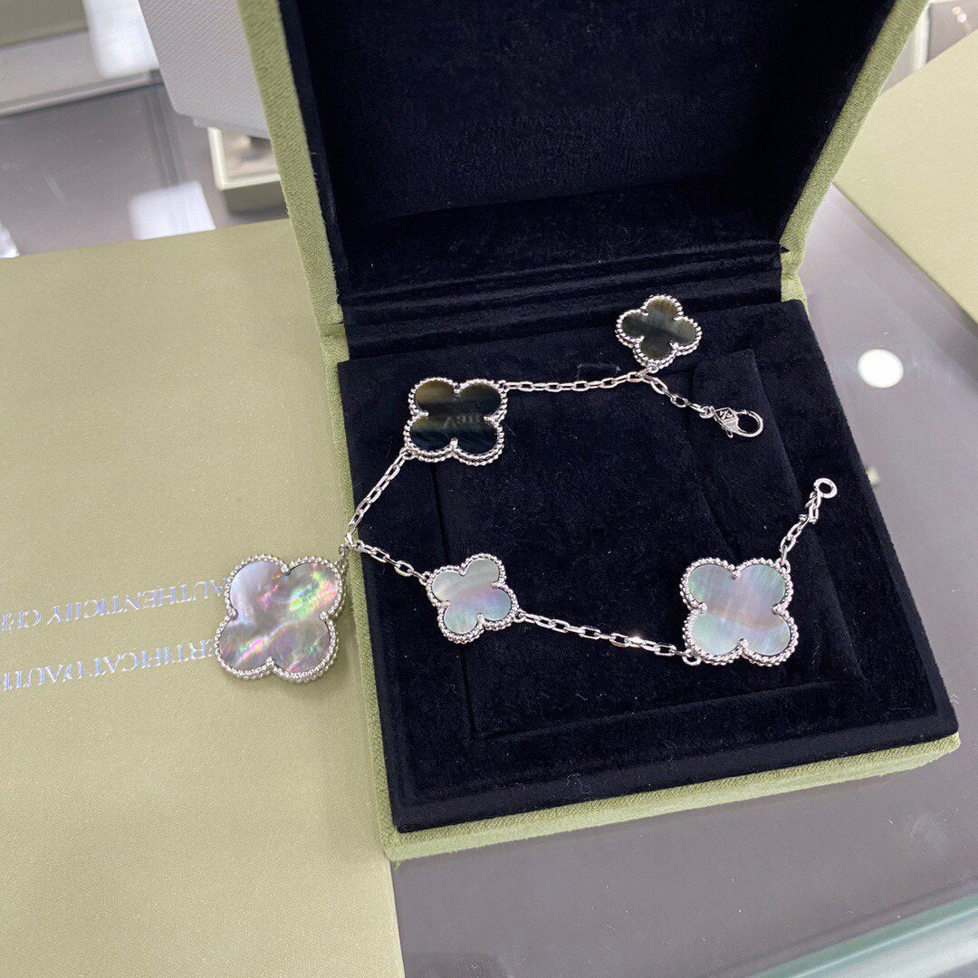 [Riva Jewelry ]CLOVER 5 MOTIFS SIVLER DARK MOP BRACELET