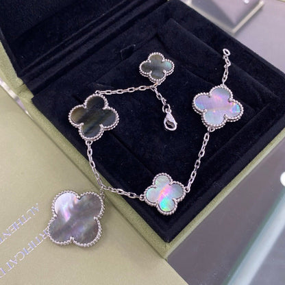 [Riva Jewelry ]CLOVER 5 MOTIFS SIVLER DARK MOP BRACELET