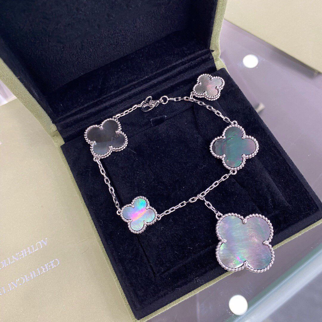 [Riva Jewelry ]CLOVER 5 MOTIFS SIVLER DARK MOP BRACELET