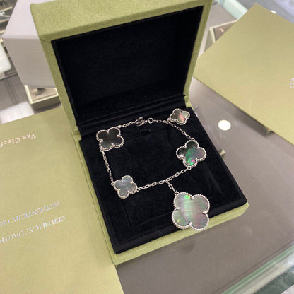 [Riva Jewelry ]CLOVER 5 MOTIFS SIVLER DARK MOP BRACELET