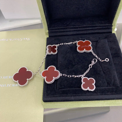 [Riva Jewelry ]CLOVER 5 MOTIFS SIVLER CARNELIAN BRACELET