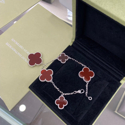 [Riva Jewelry ]CLOVER 5 MOTIFS SIVLER CARNELIAN BRACELET
