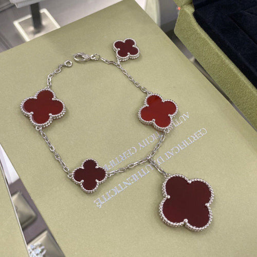 [Riva Jewelry ]CLOVER 5 MOTIFS SIVLER CARNELIAN BRACELET