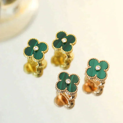 [Riva Jewelry ]CLOVER MEDIUM 1 MOTIFS MALACHITE DIAMOND EARRINGS