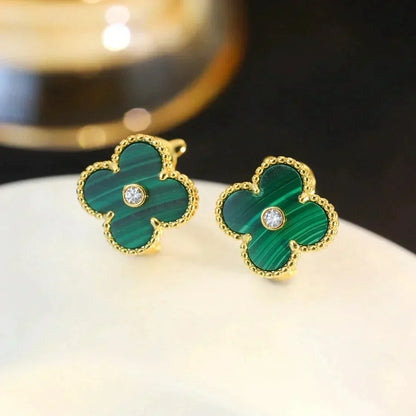 [Riva Jewelry ]CLOVER MEDIUM 1 MOTIFS MALACHITE DIAMOND EARRINGS