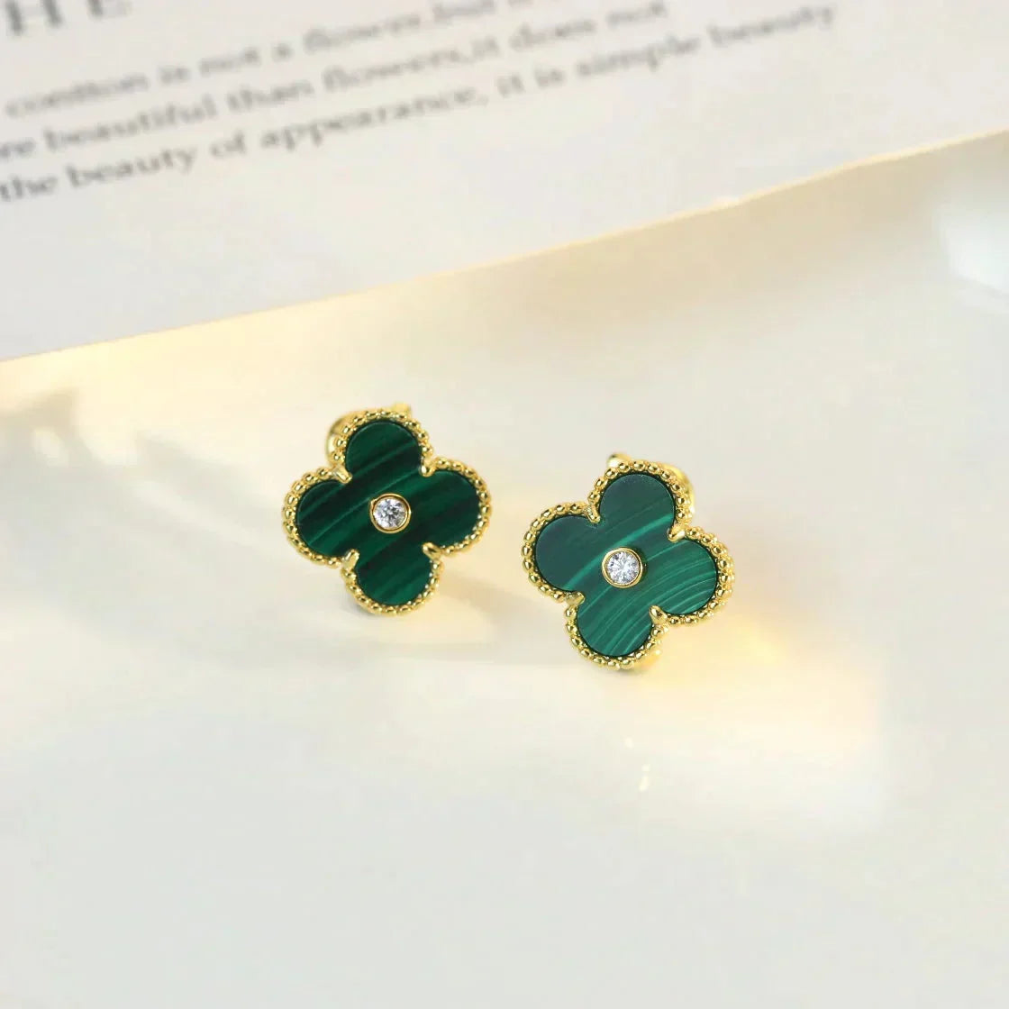 [Riva Jewelry ]CLOVER MEDIUM 1 MOTIFS MALACHITE DIAMOND EARRINGS