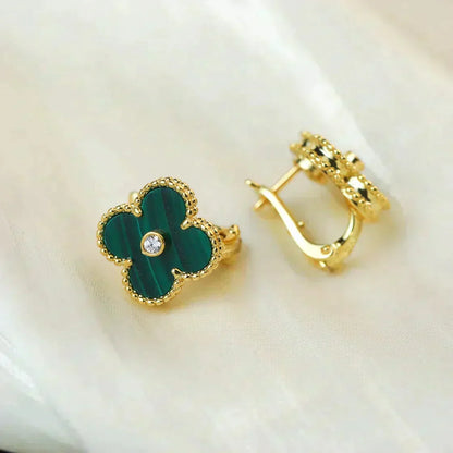 [Riva Jewelry ]CLOVER MEDIUM 1 MOTIFS MALACHITE DIAMOND EARRINGS