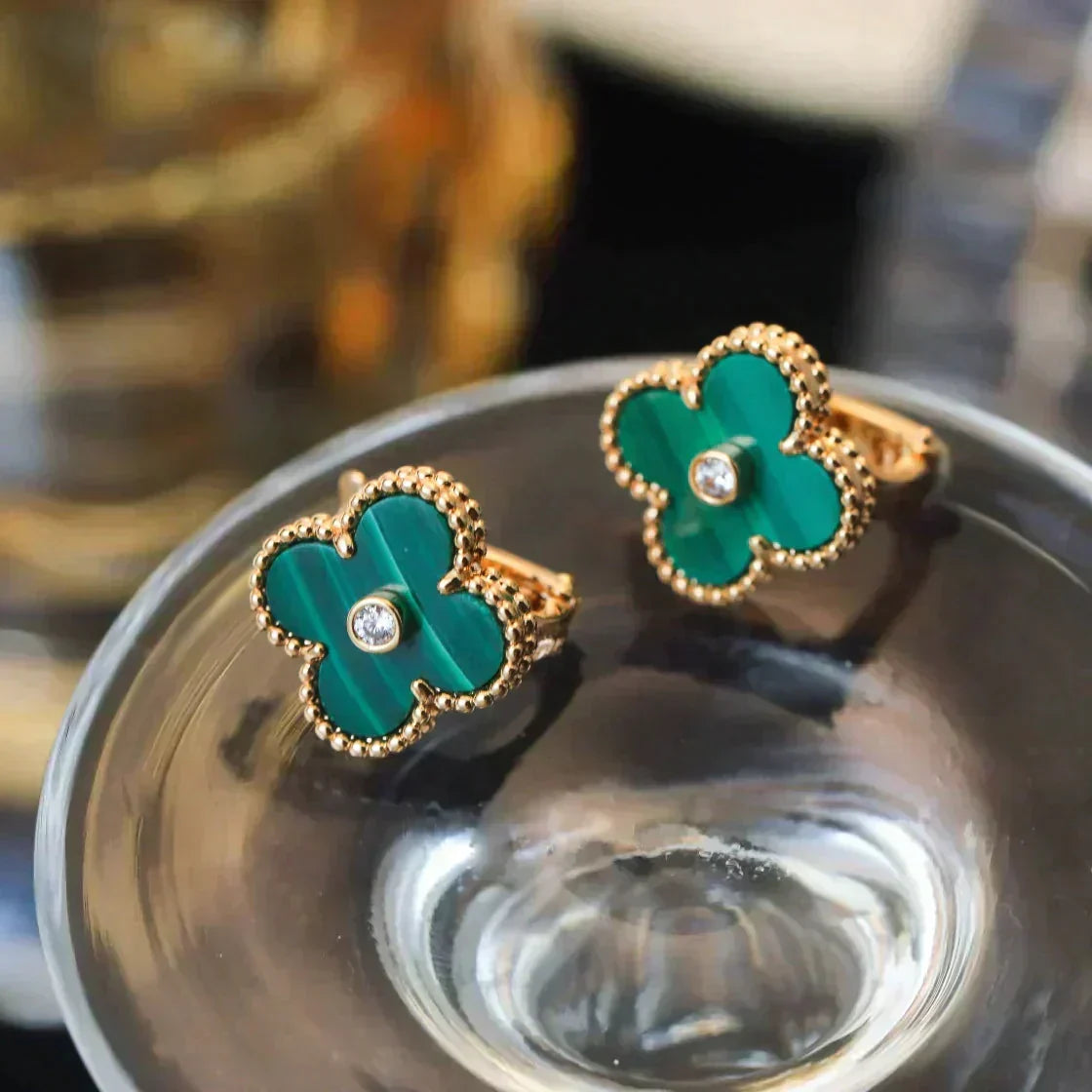 [Riva Jewelry ]CLOVER MEDIUM 1 MOTIFS MALACHITE DIAMOND EARRINGS